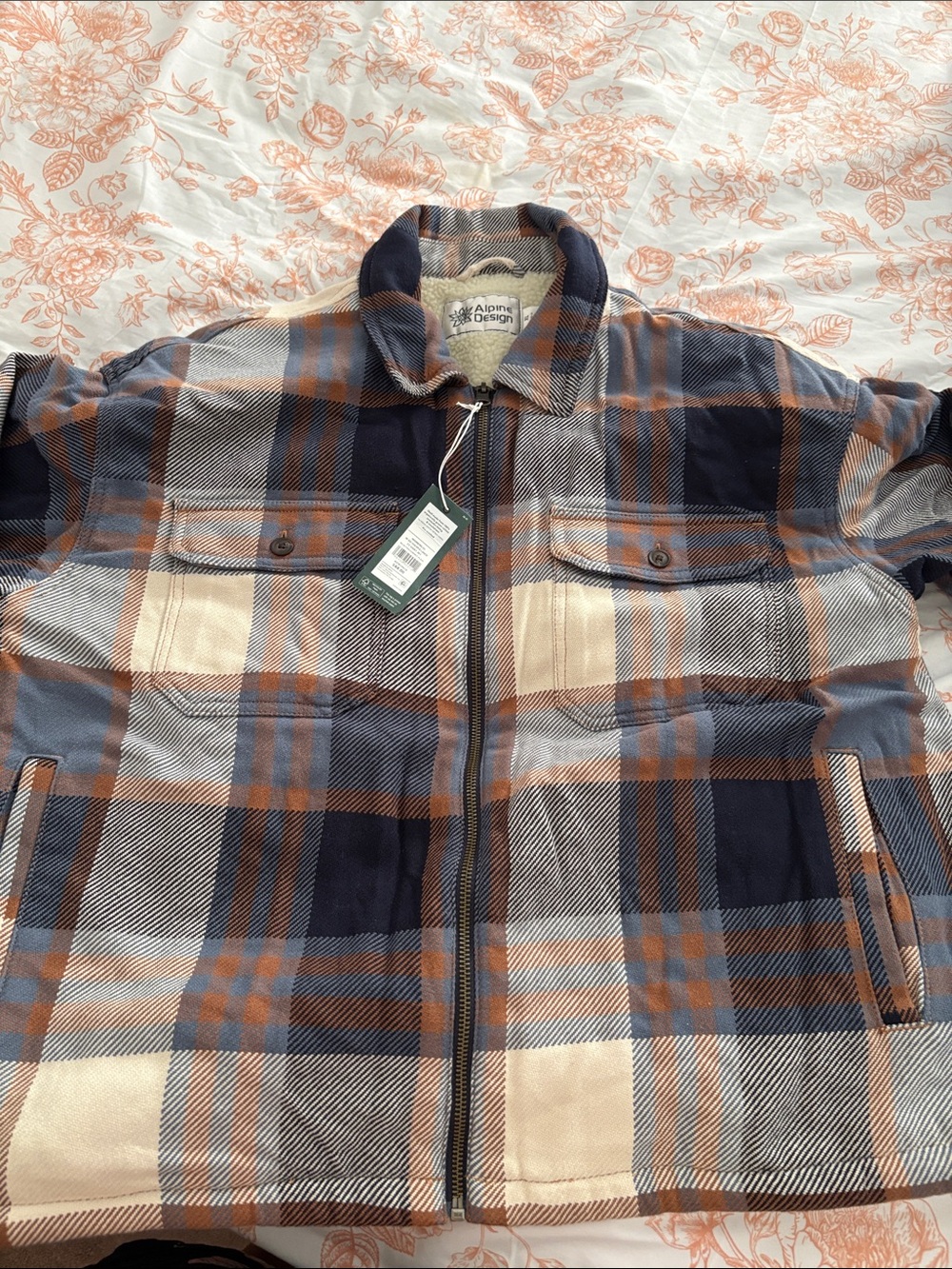 Alpine Design Navy, Brown & Cream Plaid Zip Jacket